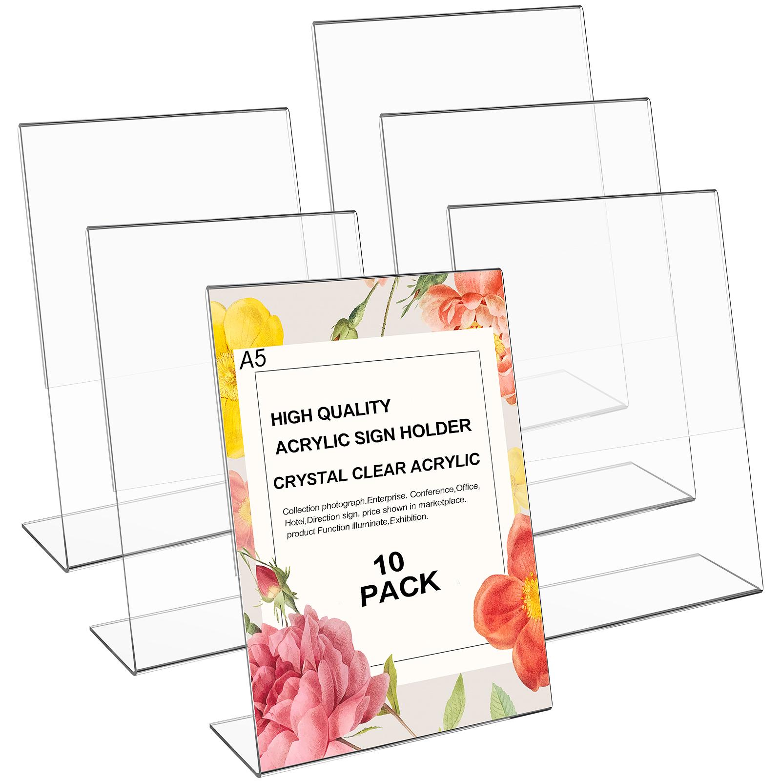 

CCCYMM 10 Pcs A5 Acrylic Sign Holder Clear Picture Frame Photo Sign Slanted Back Brochure Display Stand Transparent Flyer Holder 0