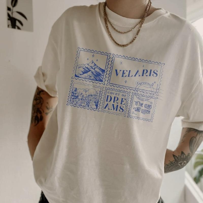 Velaris ACOTAR Tričko Pro hvězdu, která naslouchá Dvůr snů Noční dvůr Knižní trička Vintage oblečení Letní bavlněné tričko Topy