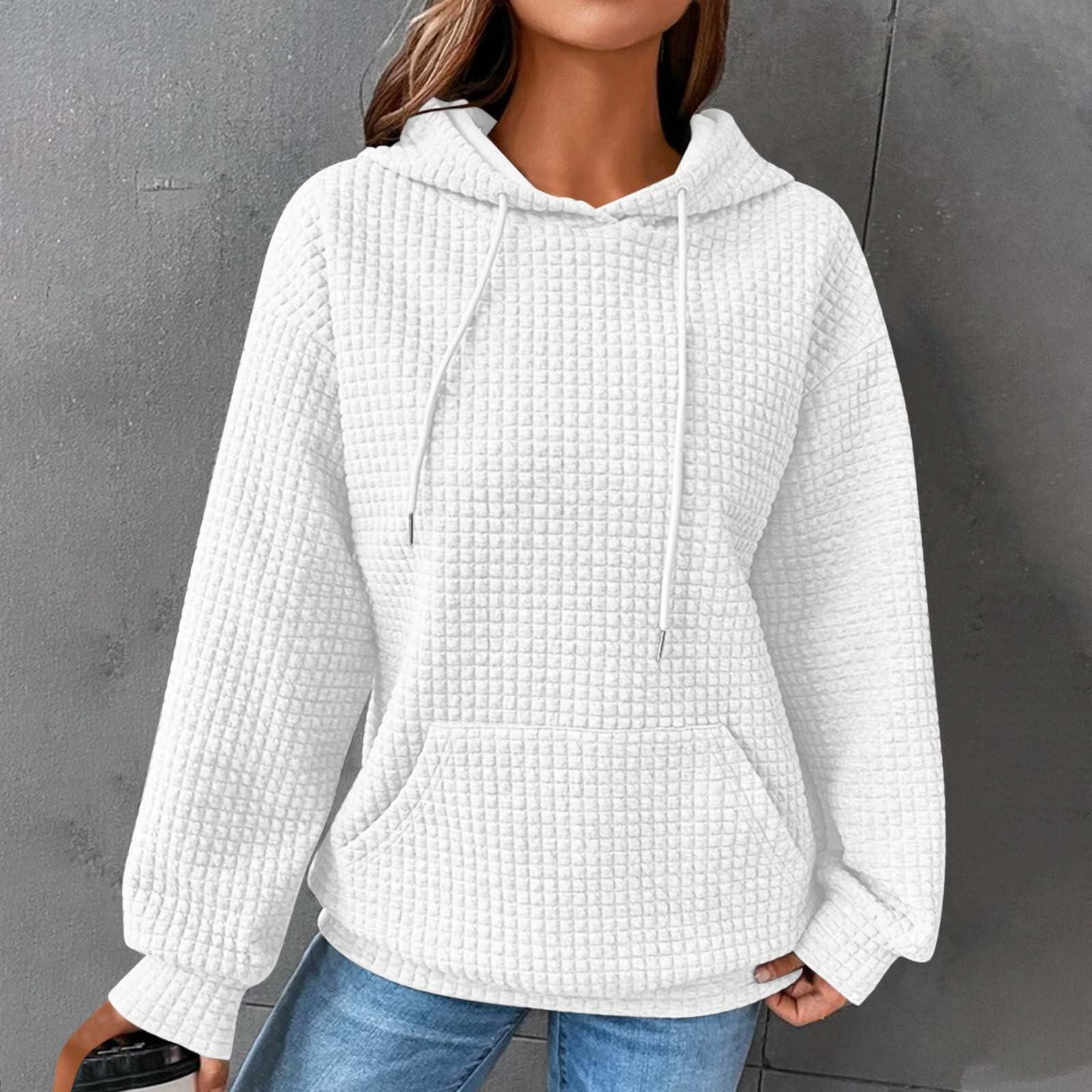 

Women s Fashion Loose Hooded Pullover Long Sleeve Patchwork Plaid Sweat Drawstring Shoulder Strap Pocket Top XXXXXL білий