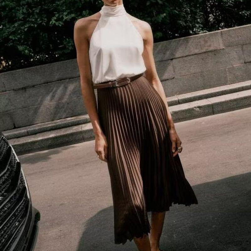 Zbzr Spring New Women clothes Western Style Fashion Small Pleated Patchwork Midi Dress 8462335 700