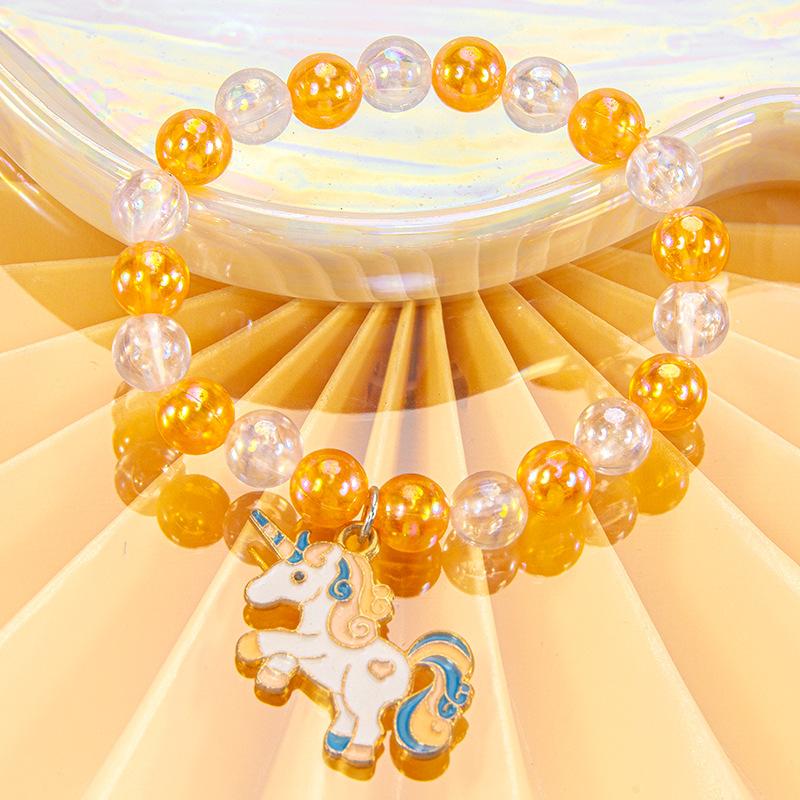 Cute Cartoon Women Bracelet, Beaded Design with Alloy Unicorn, Mermaid and Shell Charm, High Texture Daily Hand Ornaments