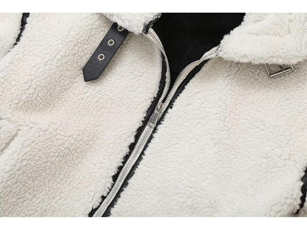 2023 Autumn Y2K Women's Lambswool Spliced One-Piece Jacket - Unique European & American Style