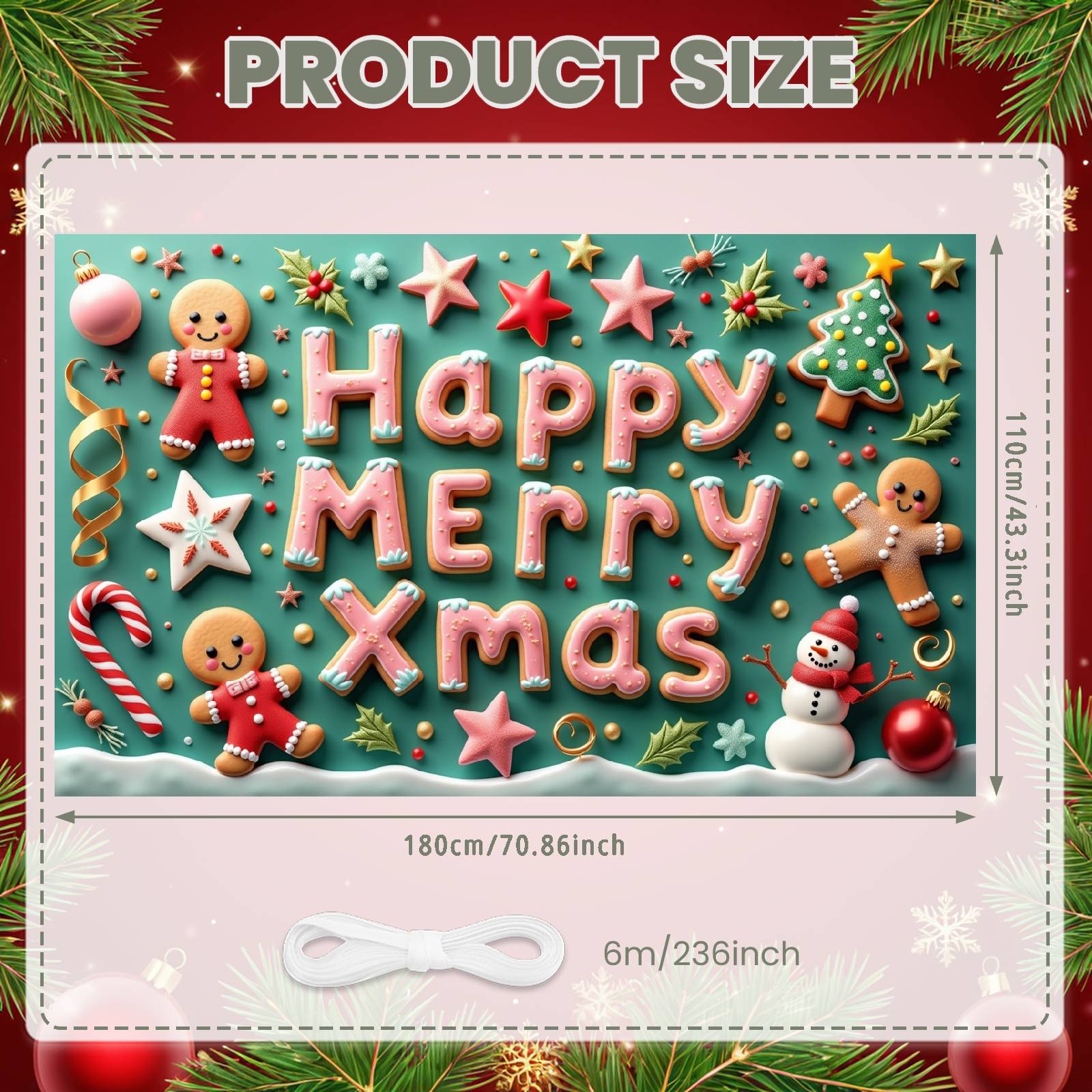 Holiday Banner Candy Cane Merry Christmas Banner Holiday Party Banner Holly Leaf Accent For Holiday Event Office Celebration