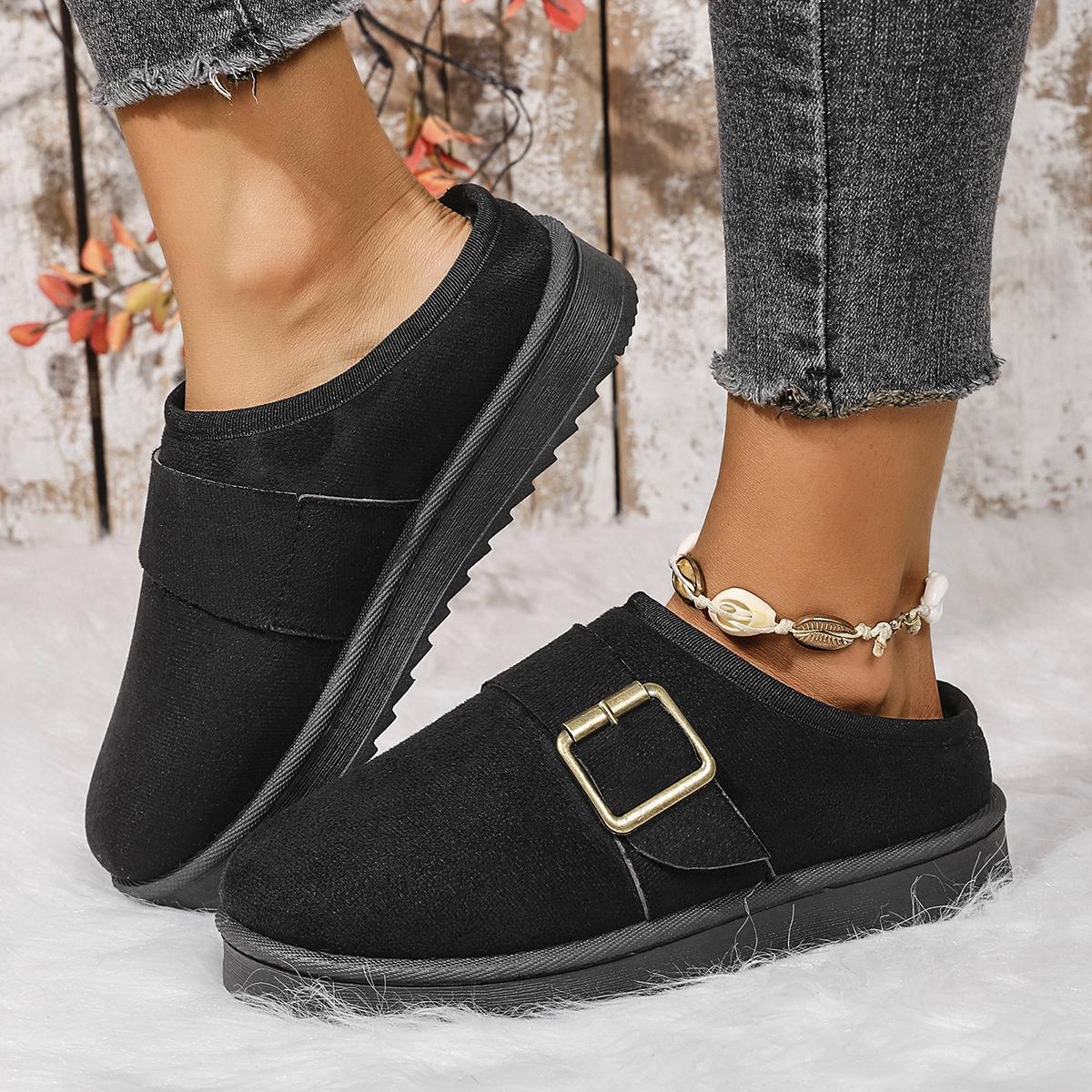 

Fashion Snow Boots Women Winter Cashmere Warm Thick Soles Without Heel-covered Hair Half Slipper Cotton Shoes Cashmere Warm Boots 36