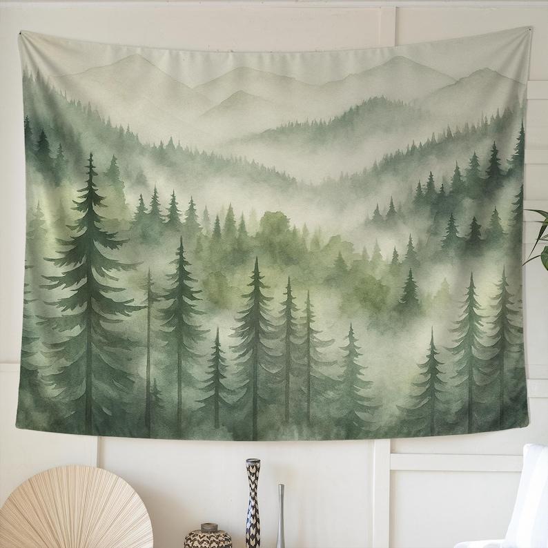 Misty Evergreen Forest tapestry 75x100