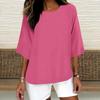 Women's Fashion Solid Color Casual T-Shirt Seven Sleeve Round Neck Cotton Top