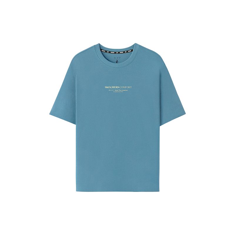 Skechers Sports Lifestyle SS25 Round Neck Slim Fit Quick-Dry Versatile Short Sleeve T-Shirt Unisex Tops Adriatic-Blue L225U097-030N