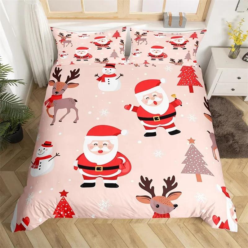 Weihnachts-Bettbezug Cartoon Schneemann Hirsch Rentier Bettwäsche-Set Einzelgröße Mikrofaser Niedlich Lebkuchen Strumpf Bettdeckenbezug