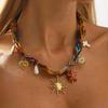 Stainless Steel Sun Many Charm Ribbon Necklace for Women Colorful Starfish Pearl Collarbone Chain Beach Vacation Accessory Gift