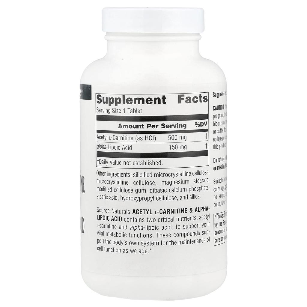 Acetyl-L-Carnitine & Alpha Lipoic Acid, 650Mg, 120 Tablets