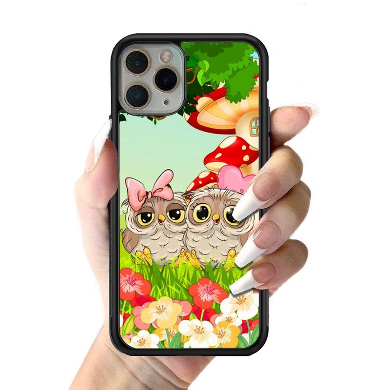 Cartoon Lovely Owl Phone Case Silicone PC+TPU Case for iPhone 11 12 13 Pro Max 8 7 6 Plus X SE XR Hard Fundas