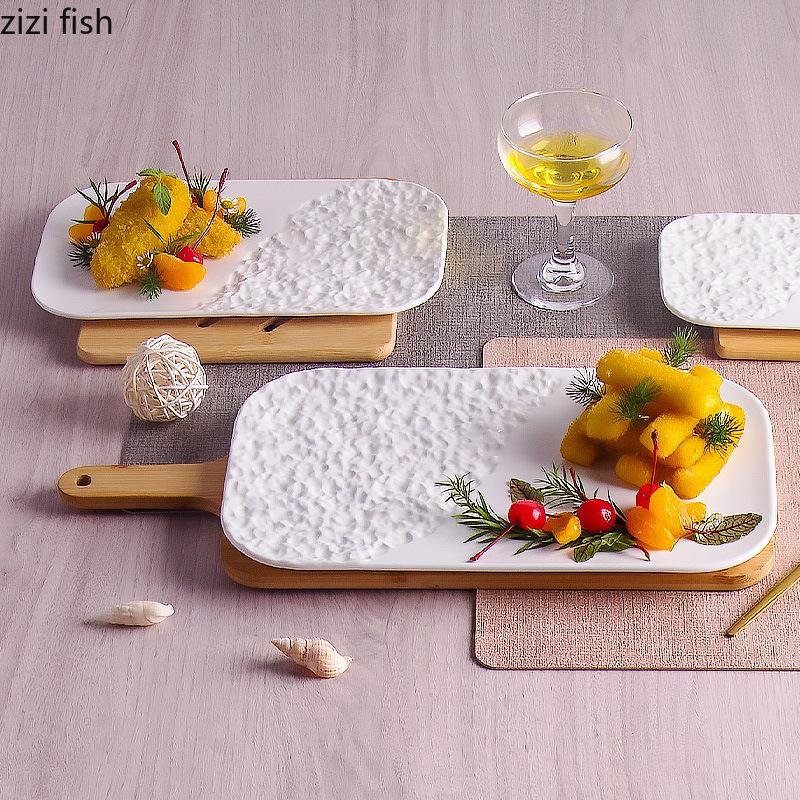 Pure White Ceramic Stone Patterned Sushi Plate Creative Sashimi Plate Dessert Dish Barbecue Plate Hotel Specialty Tableware