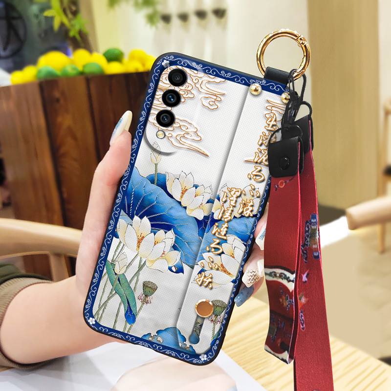 Lanyard For Mom Phone Case For Wiko T50 Shockproof Waterproof Dirt-resistant Phone Holder Silicone Back Cover Kickstand