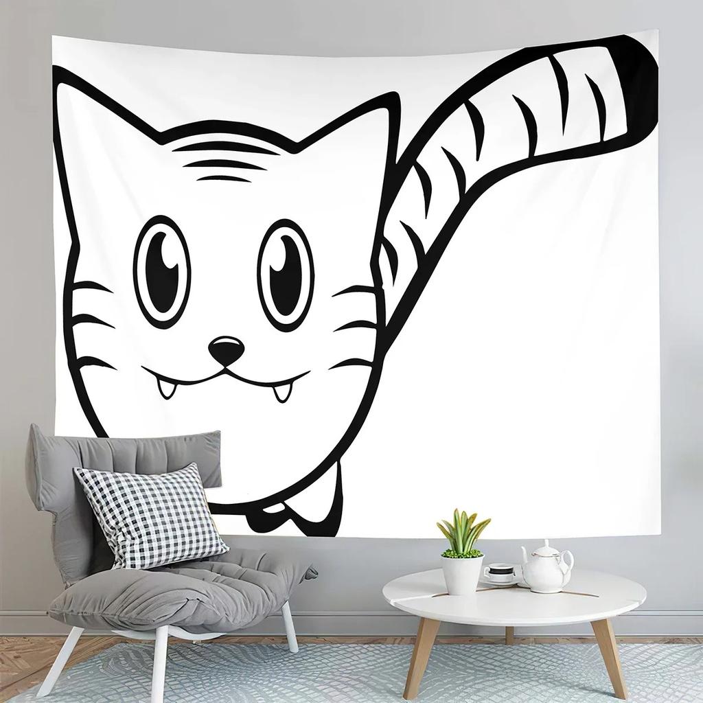 Wandteppich mit Cartoon-Motiv, süße Katze, für Zuhause, Wanddekoration, Wandteppich für Büro, Wohnzimmer