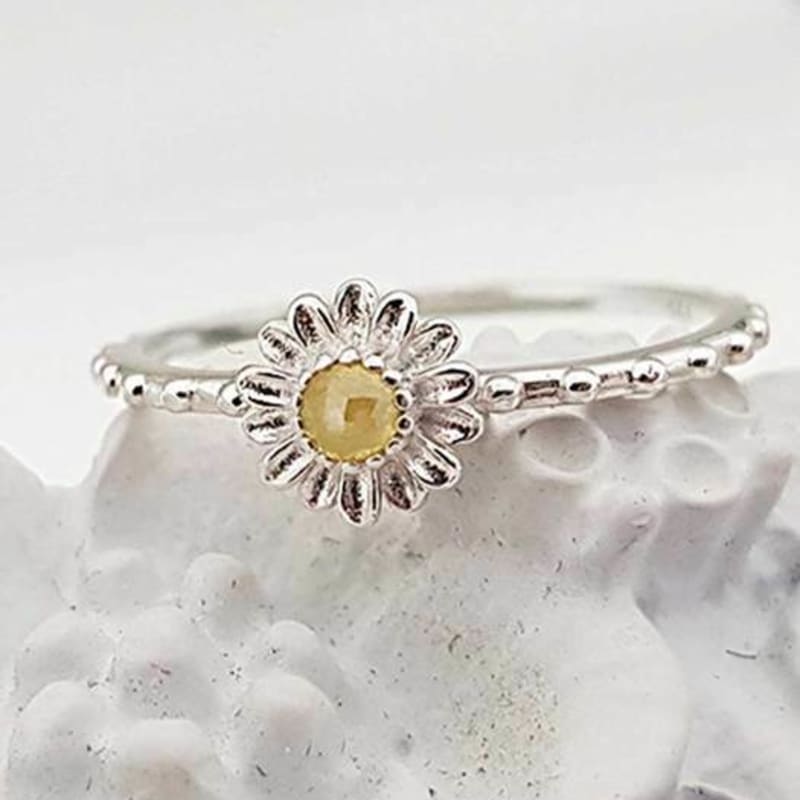 Ollia Natural Rough Diamond Daisy Blossom Silver Ring