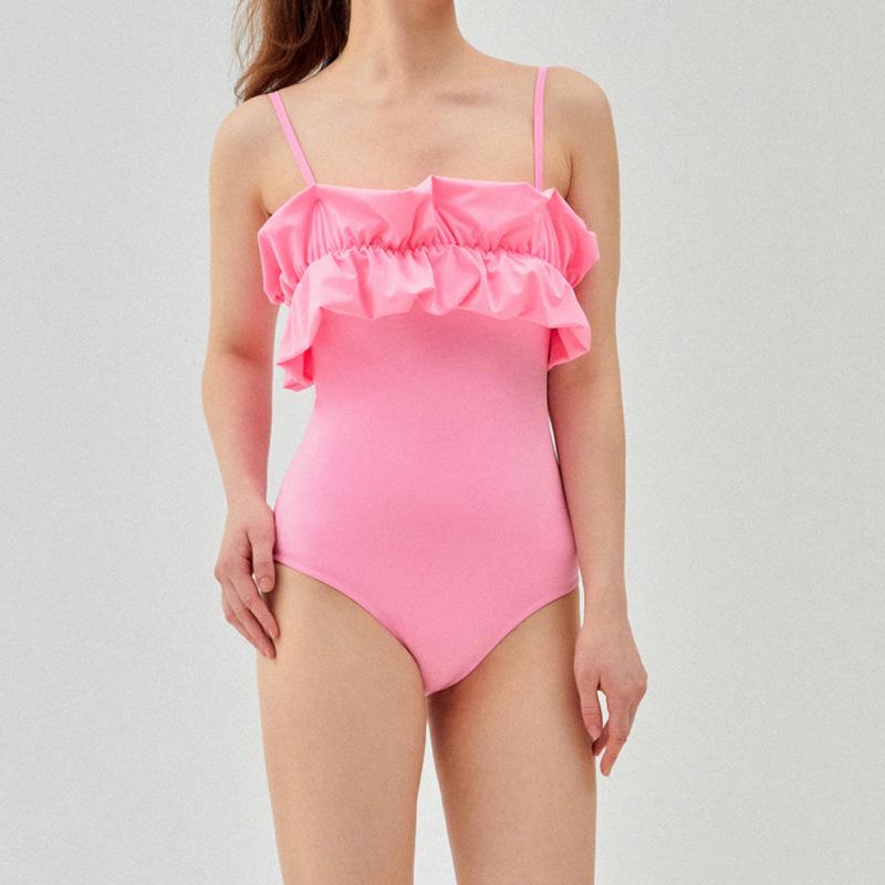 

Корея Дондэмун Купальник бикини на тонких бретелях однотонный - 2024 Стройнящий стиль для отпуска и горячих источников XL розовый