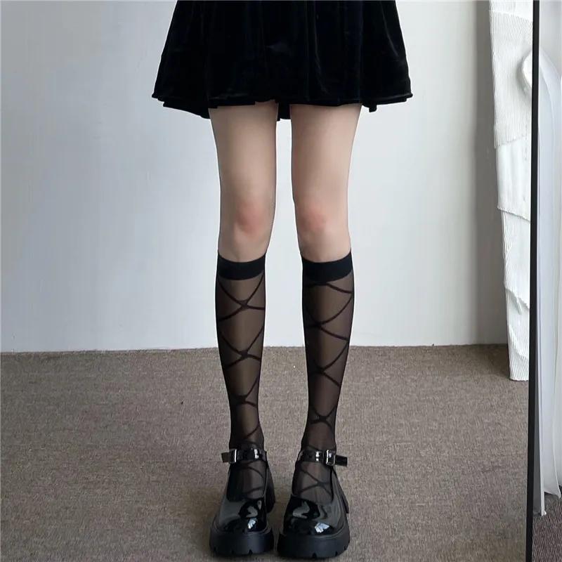 Nylon Grid Women Long Socks Japanese Lolita Knee Summer Thin Socks Plaid College Style JK Women Girls Stockings Knee High Socks