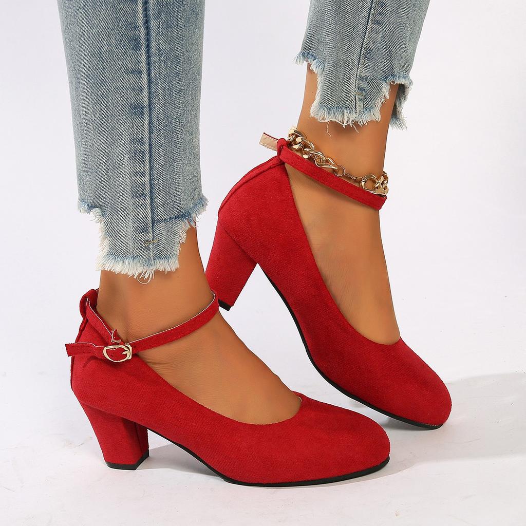 Leisure Classic Pumps Female Buckle Strap Square High Heels Square Toe Women Shoes Square Buckle Summer Shoes Plus Size