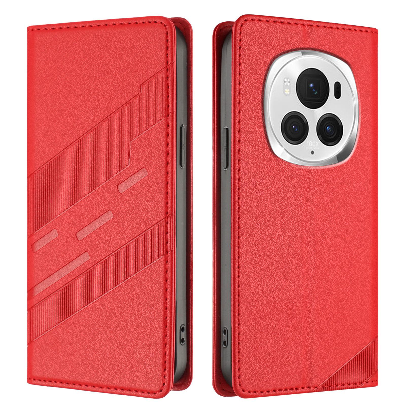 

Для Honor Magic6 Pro 5G Чехлы для телефона Панк-стиль Тисненый Кошелек Подставка Кожаная обложка Red