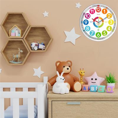 Kids Silent Wall Clock, Colorful Learning Time Teacher for Children's Room, Non-Ticking Educational Clock for Classroom School