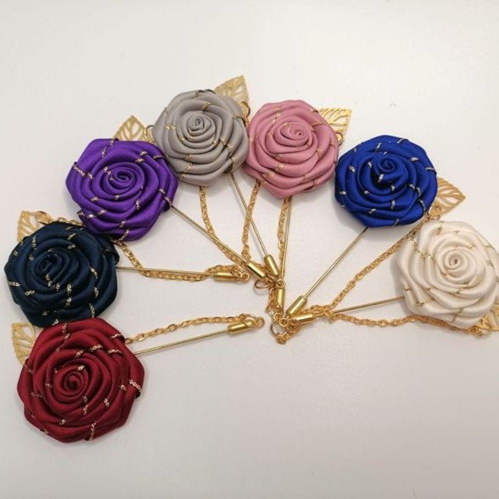 Manschettknappstillbehör Ros Krage Nål Blad Lapeldekoration Herr Corsage Tyg Blommig Märke