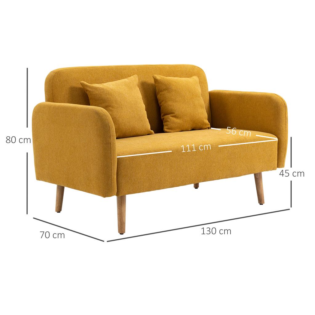 Sofa 2-Seater Couch with 2 Throw Pillows, Small Loveseat with Velvet Look, Modern Upholstered Sofa for Living Room, Bedroom, Small Space