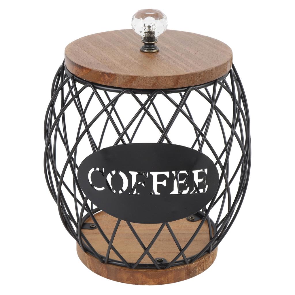 Coffee Capsule Holder Fruit Shaped Stylish Coffee Pod Storage with Wooden Base Lid Home Decor Black