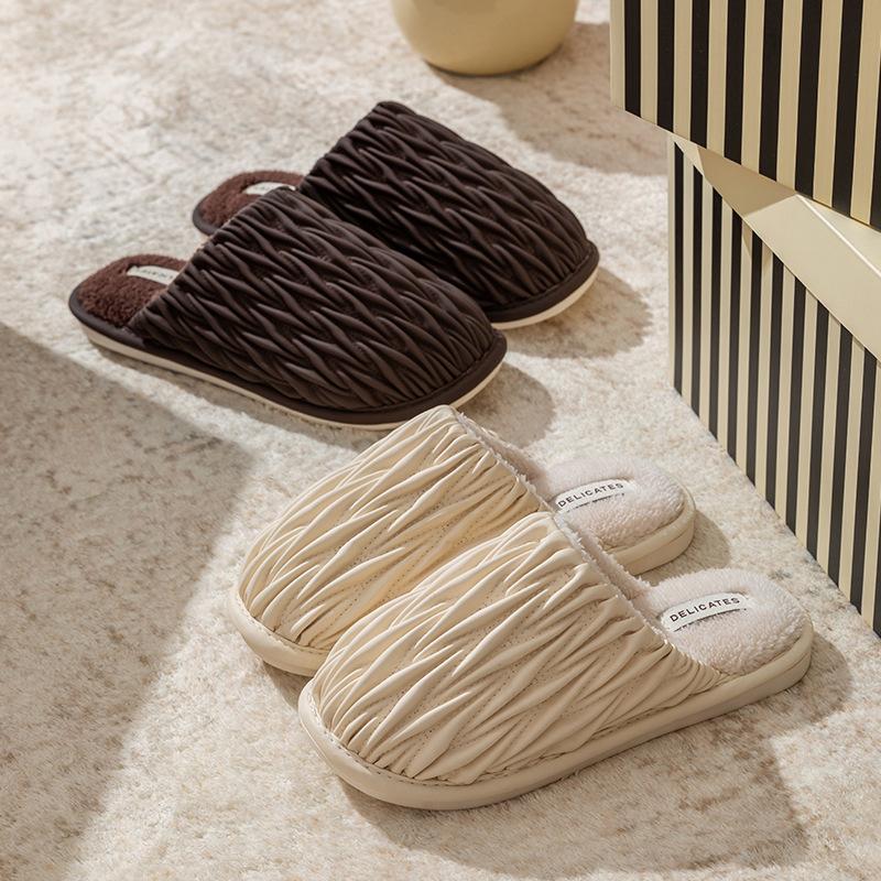 Cotton slippers women spring autumn winter winter home use indoor non-slip home warmth plush couple men