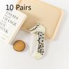 10 Paar Sommer-Kurzsocken mit Leopardenmuster, Kristall-Socken, Atmungsaktive und vielseitige Damensocken, Dünne Socken aus Glasfaser für Damen
