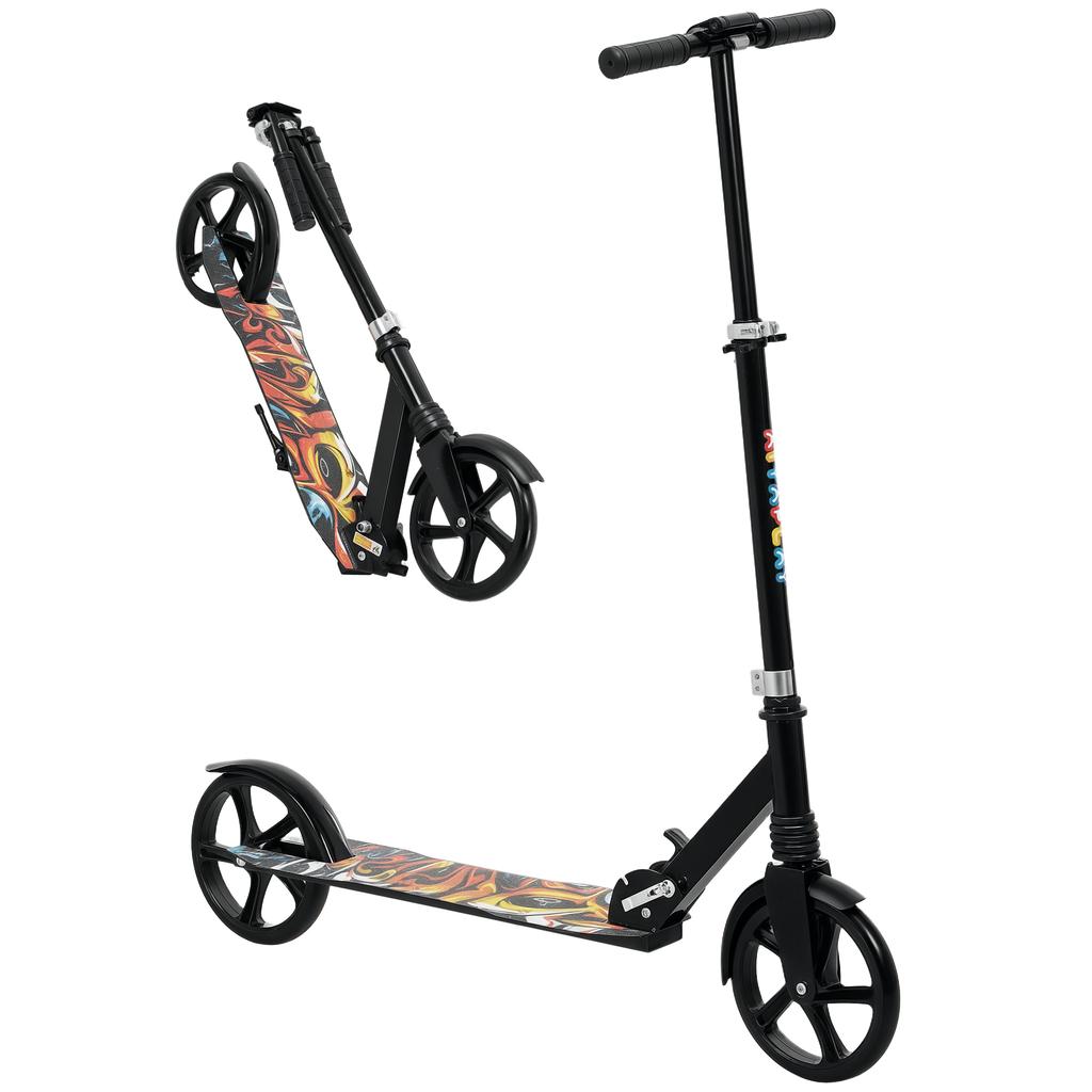 Foldable Kids Scooter with Adjustable Handlebar, 200mm Big Wheel, Rear Fender Brake, for Ages 6-12 Years, Black