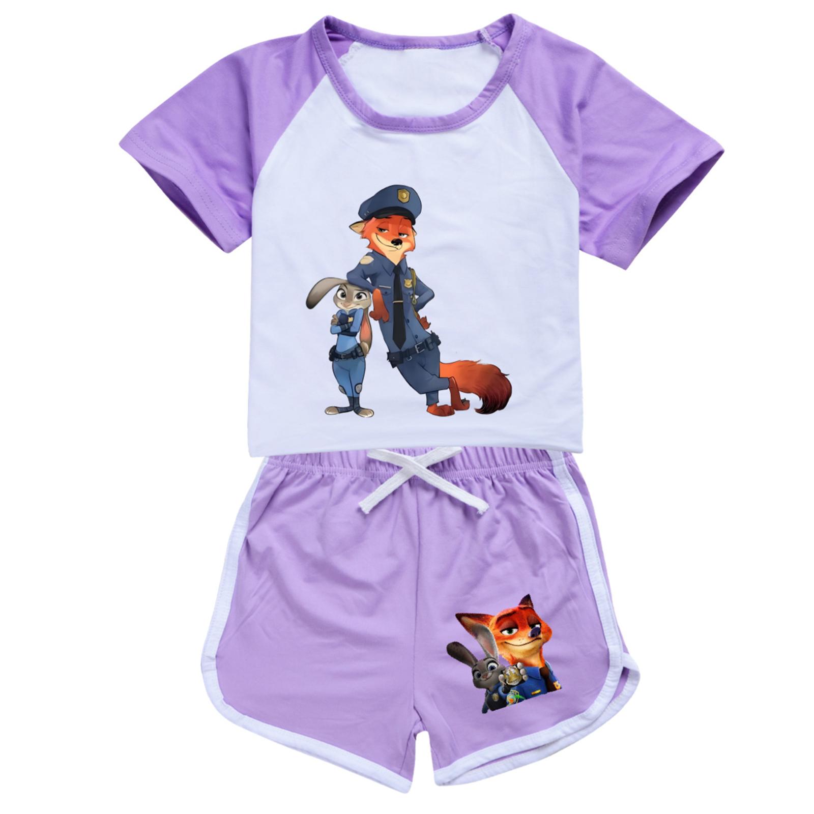 

Kids Summer Sport T-Shirt And Shorts 2 Piece Outfit Tracksuit Set Short Sleeve Print Crop Tops With Clothing Set 160 фіолетовий
