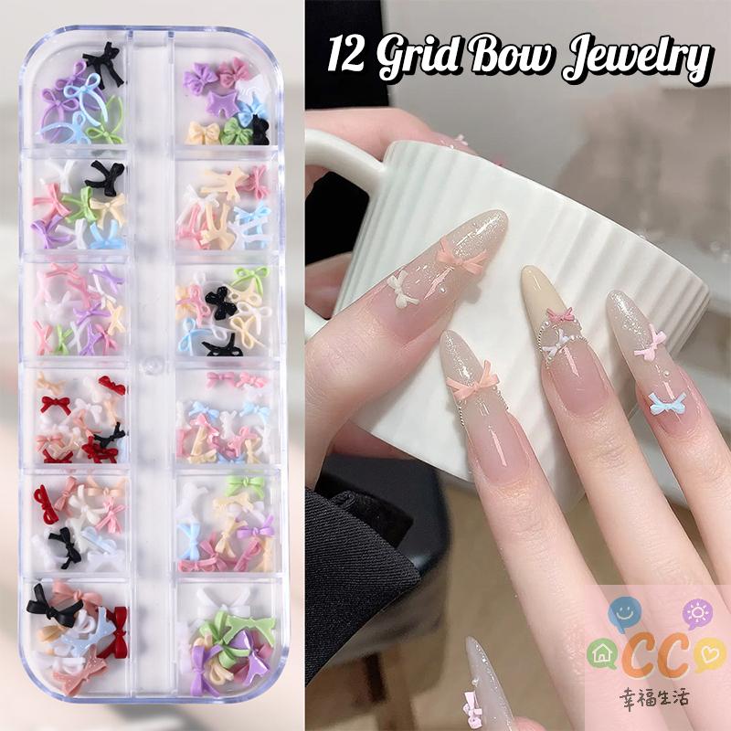 12 rutnät flera färger rosettknut nagelkonst berlocker mini bedårande linje rosetter harts nageldekorationer för gör-det-själv örhängen nageltillbehör