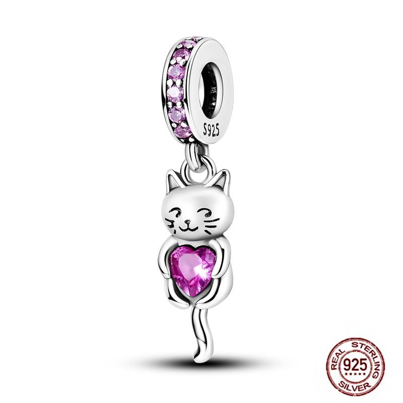 Charms  925 Sterling Copper Love Heart Sunflower Family Puppy Clip Charm Fit Bracelets Original Beads Women Souvenir DIY Zircon
