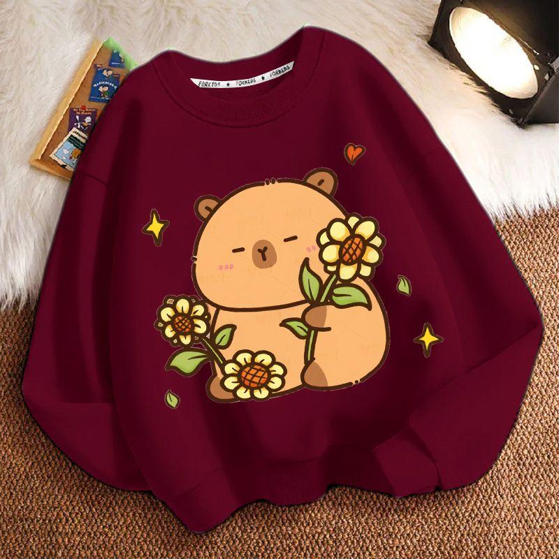 Girls' Fashion Cartoon Capibara Hoodie Spring and Autumn Children's Loose Round-neck Long-sleeved Hoodie