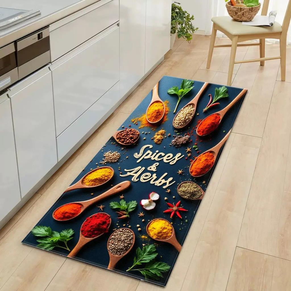 Spice & Herb Kitchen Floor Mat Colorful Design Ultra Soft Washable Non Slip Stain Resistant Mat for Kitchen Bedroom Home Decor