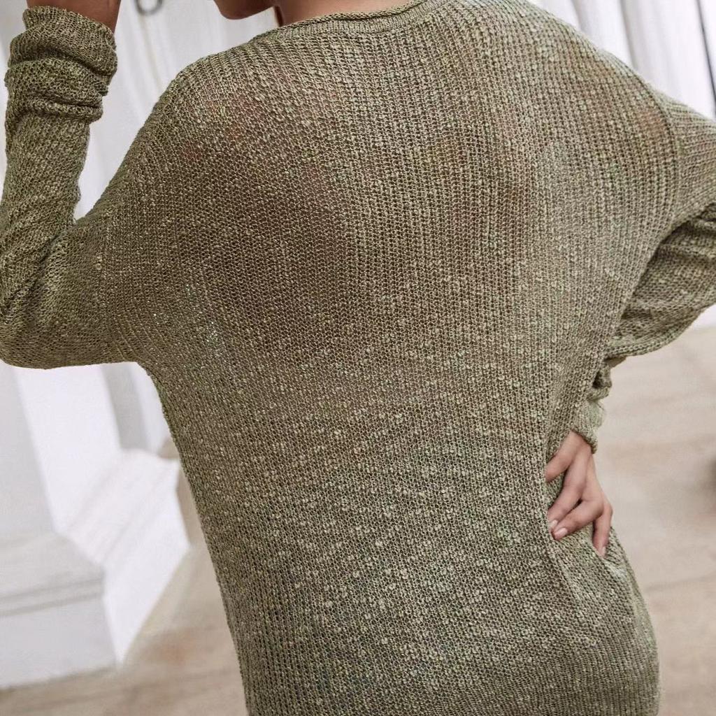 IHUASU Autumn and Winter V-neck Women's Knitted Loose Solid Colour Fashion Pullover Jumper