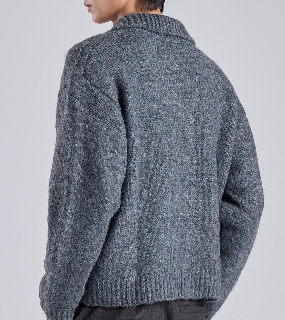 Button Seoul Heavy Knit Zip-Up Cardigan (Gray)