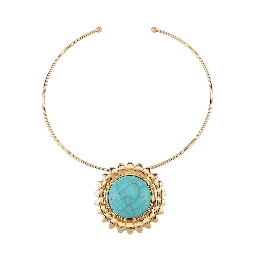 Vintage Turquoise Sunflower Earrings ZA Temperament Fashion Flower Pendant Collar Necklace