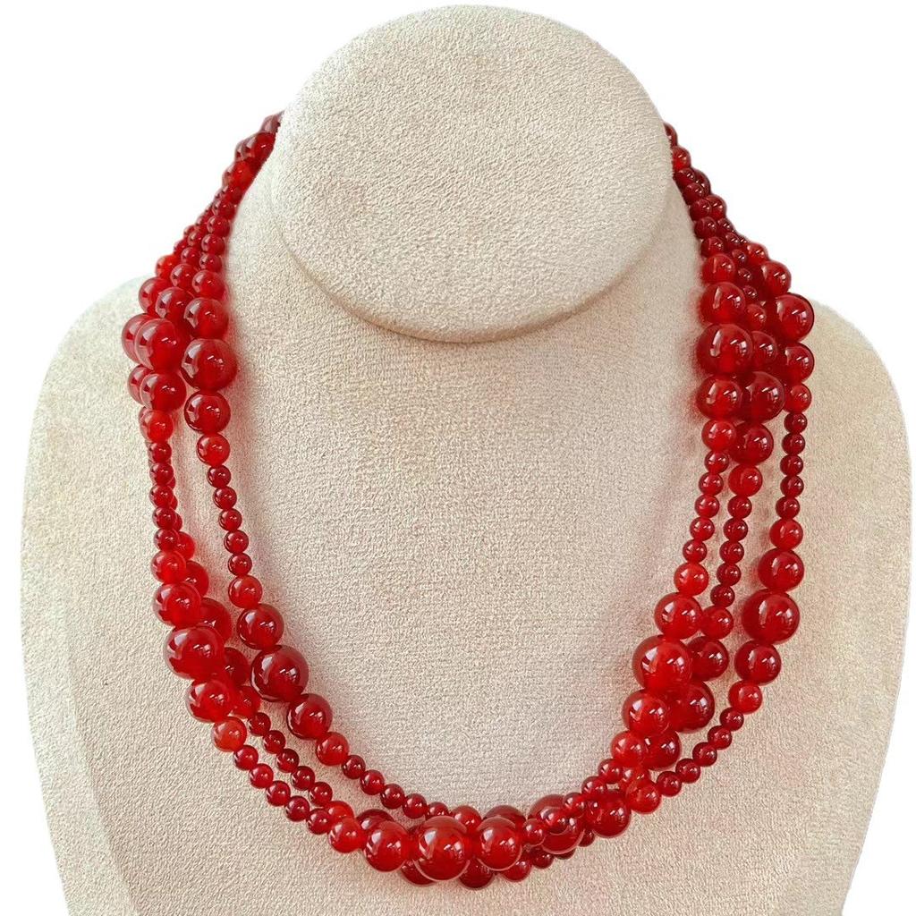 Retro New Year Red Pigeon Blood Red Natural Chalcedony Gradual Change Design Sense Collarbone Chain Agate Necklace