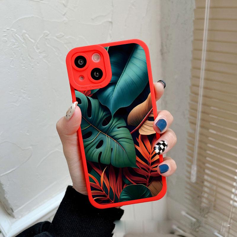 Leaves Monstera Green Case For iPhone 14 Plus 14 13 12 11 Pro Max XR XS X 7 8 Plus SE 2020 Cases Cute Soft Silicone Back Covers