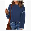 Autumn and Winter Women's Sweater Solid Color Round Neck Loose Long-sleeved Contrast Color Twisted Knitted Pullover Sweater Top