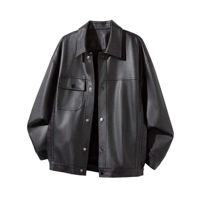 New Autumn Jacket Leather Jacket for Men's Street Handsome Versatile Lapel Jacket Motorcycle Suit