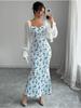 Robe Dames Fleurie Française Dos Nu Coupe Ajustée Fente