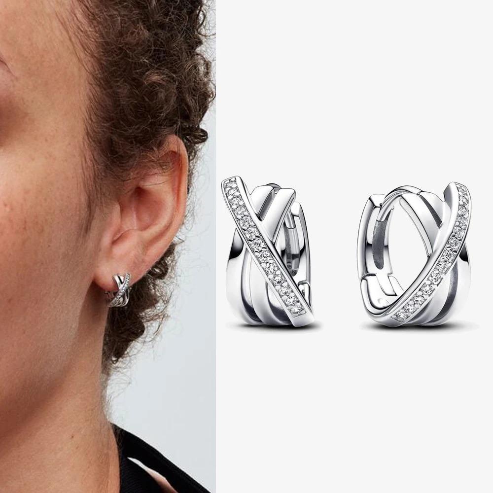 925 Silver Heart Hoop Earrings Sparkling Original Jewelry Gift for Women