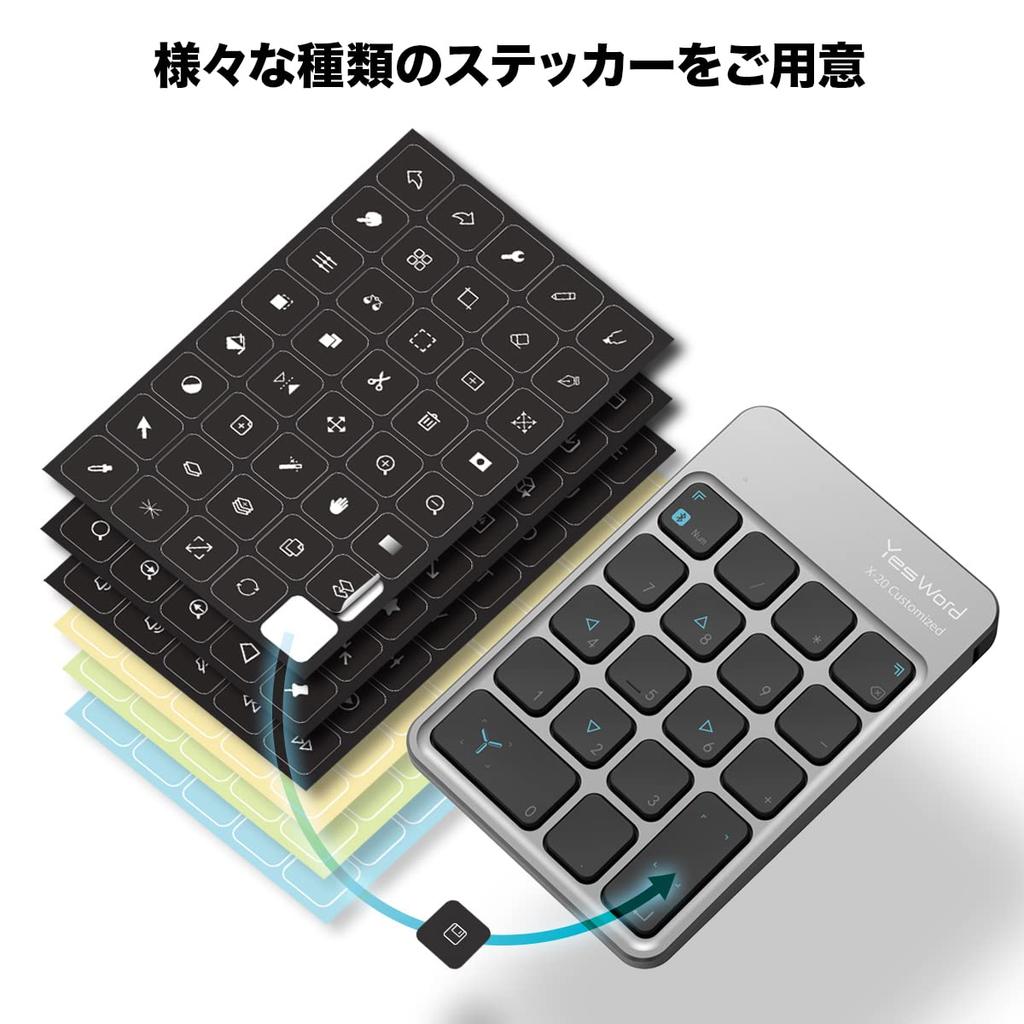 YesWord X-20 Left-Handed Device, Customizable Wireless Keypad, Illustration, Video, Image Editing, USB-C Charging