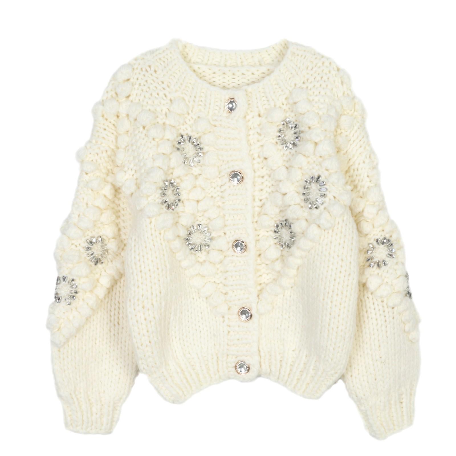 

Женский кардиган-пальто ручной вязки крючком с ромбовидным круговым узором - Мягкий, стройнящий и элегантный стиль Small