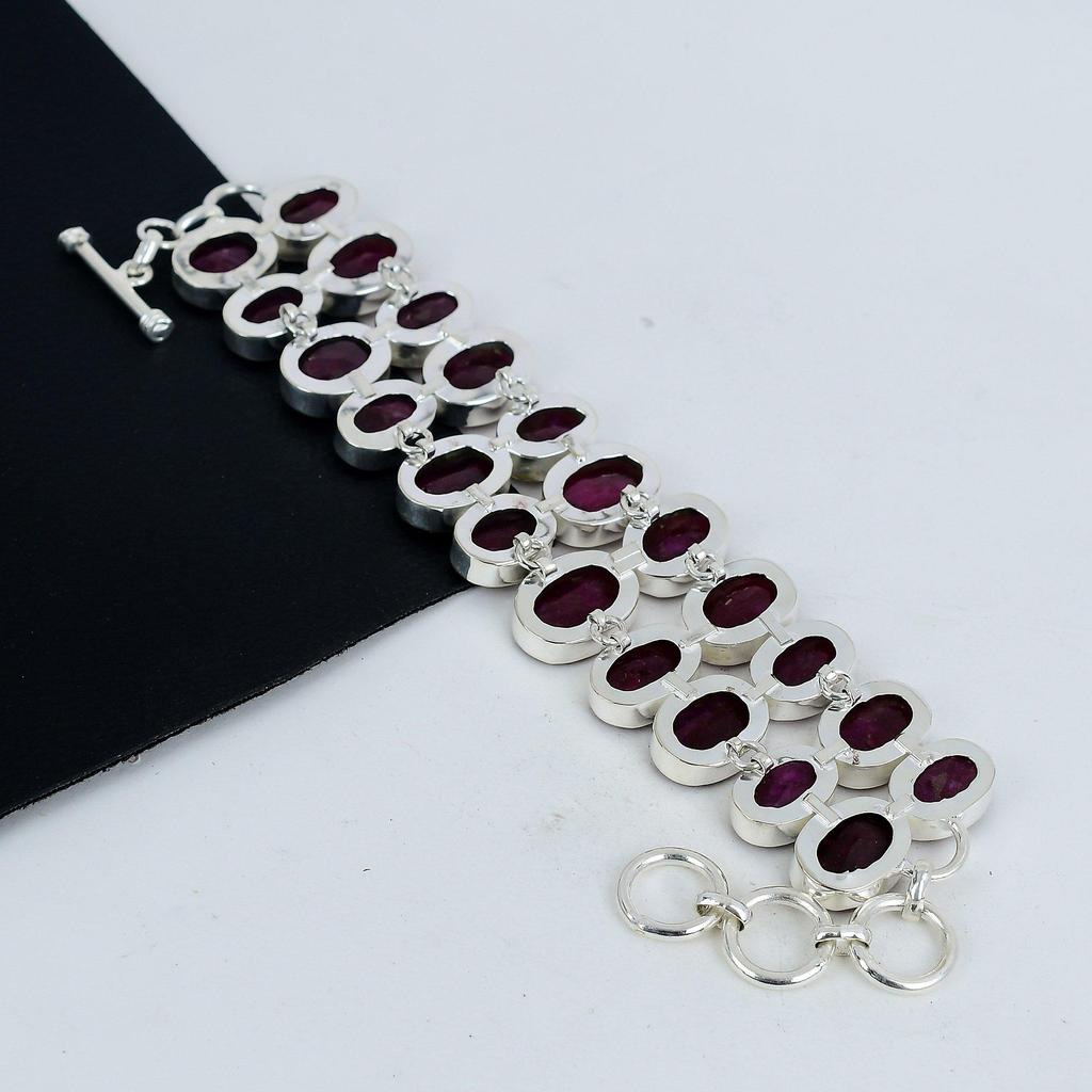 Dainty Kashmir Ruby Gemstone Handmade 925 Sterling Silver Bracelet, Kashmir Ruby Bracelet For Wife , Unisex Bracelet, Easter Gift