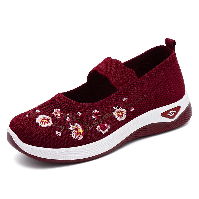 Women's Versatile Flyknit Mesh Slip-On Shoes - Embroidery Print, Lightweight & Casual