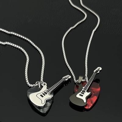 Titanium Steel Guitar Pick Pendant Necklace Hip-hop Electric Guitar Sweater Chain  Unisex