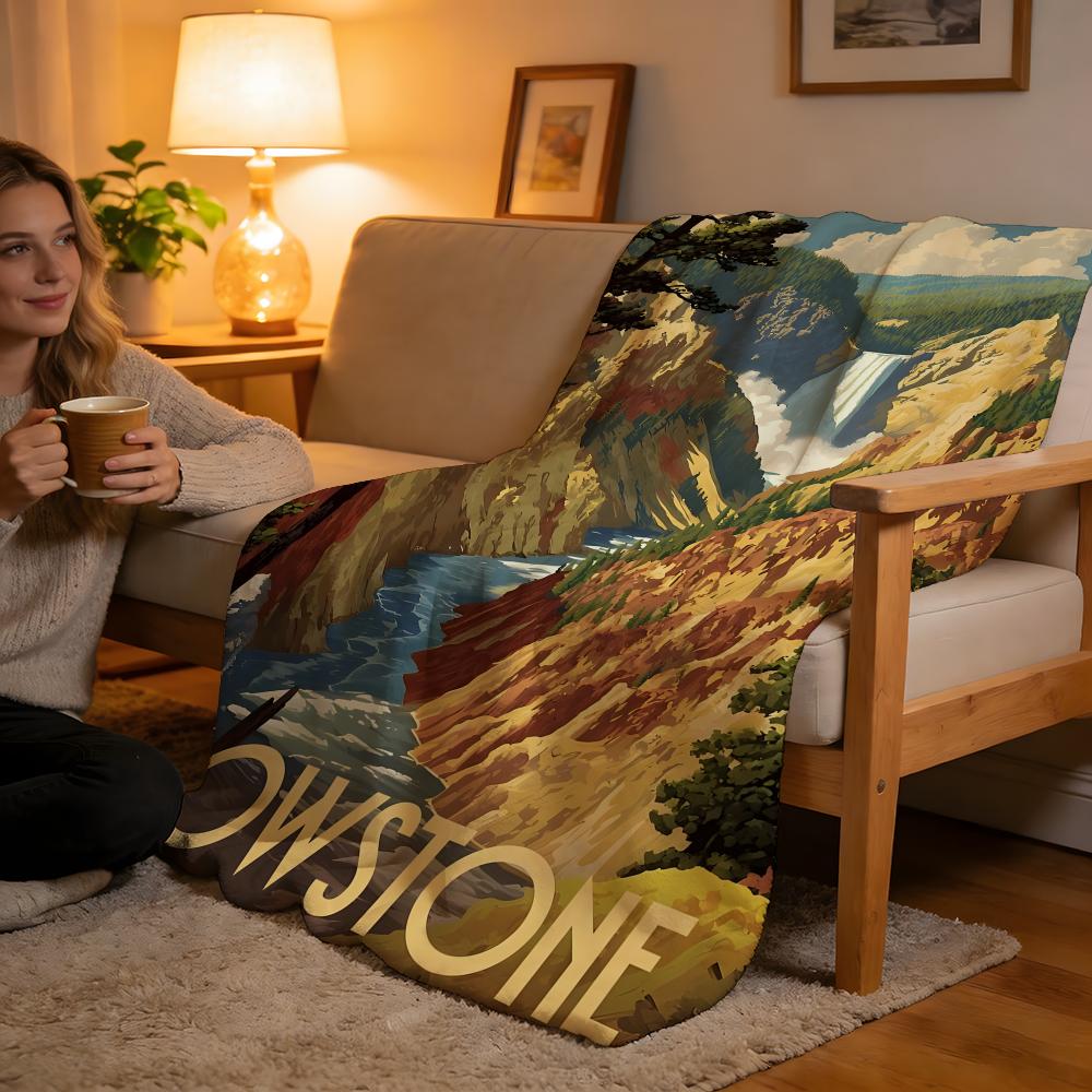 

Yellowstone National Park Throw High-Density Short Plush Blanket Soft For Sofa Air-Con Room. 75cmx90cm